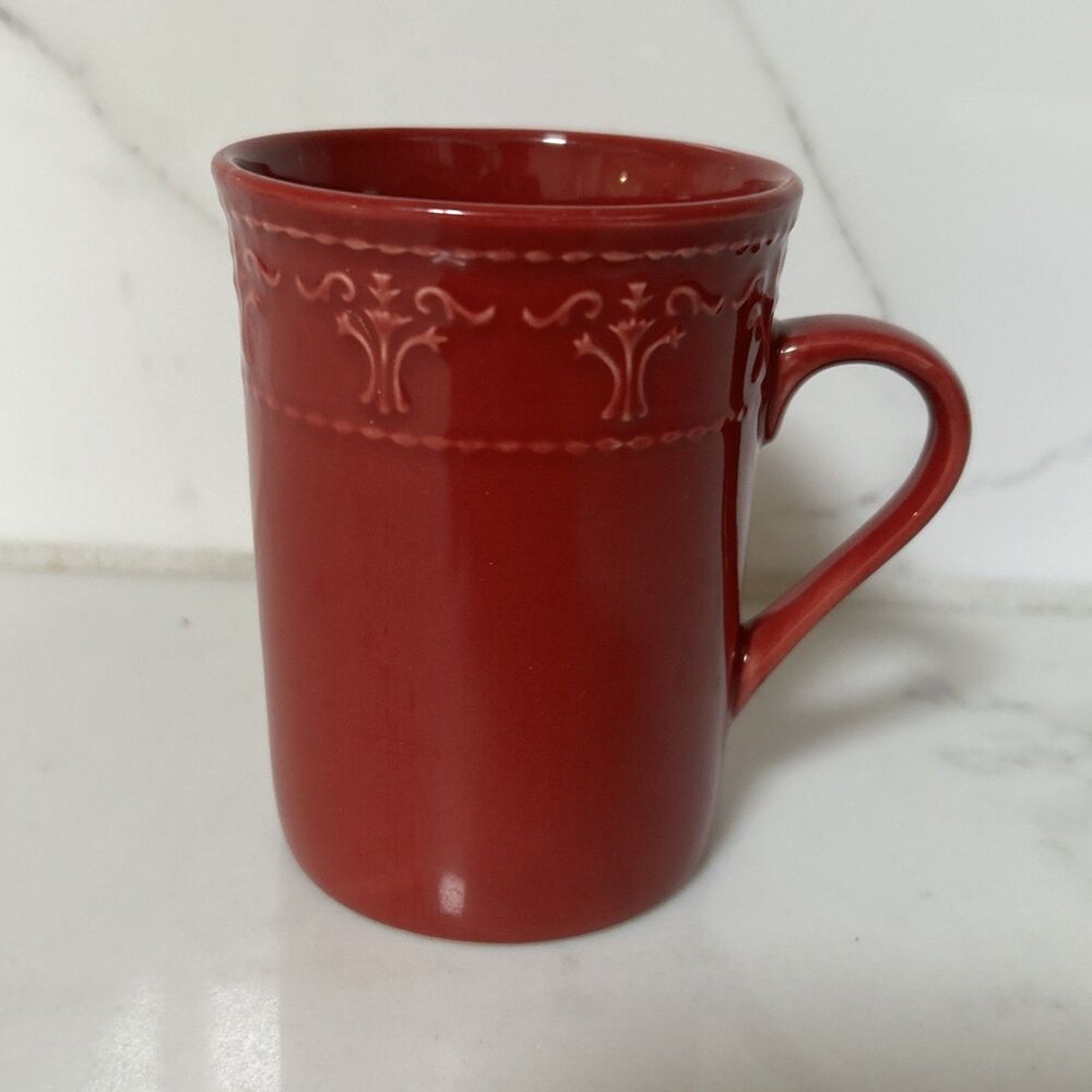 Athena Red by JCPenney Mug All Red, Embossed Bead & Scroll Design b70
